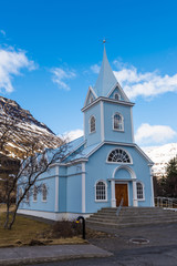 Obraz premium Little church in Seydisfjordur in Iceland