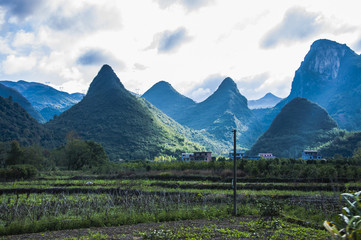 The countryside scenery with blue sky in autumn