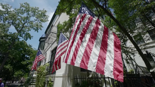 American national flag at a building, Savannah, Georgia, USA, Sep 2016