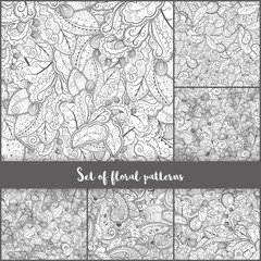 Set of vector hand drawn swirl floral patterns.