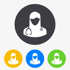 Icono plano silueta doctora en circulo varios colores