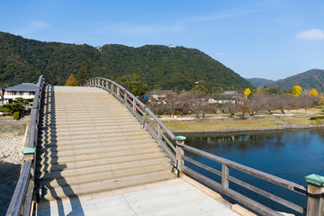 Historical five wooden arches bridge in Japan