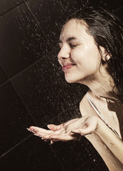 Wet woman  with water drop.