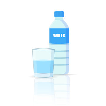Bottle of water with glass isolated on white background.