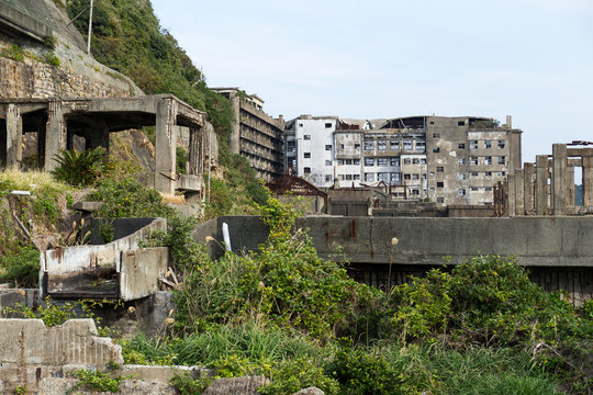 Abandoned buildings in Hashima Island