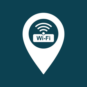 wi-fi point location icon on blue background