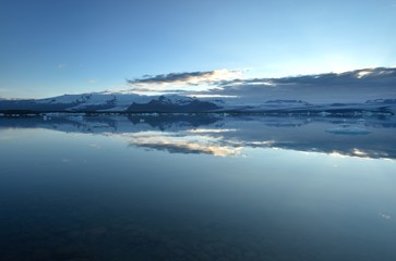Icelandic glacial lake with mountains. Glacier in Iceland.