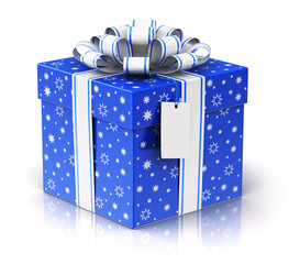 Gift or present box with ribbon bow and label tag