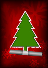 Vector : Christmas tree on red background with tear paper concep