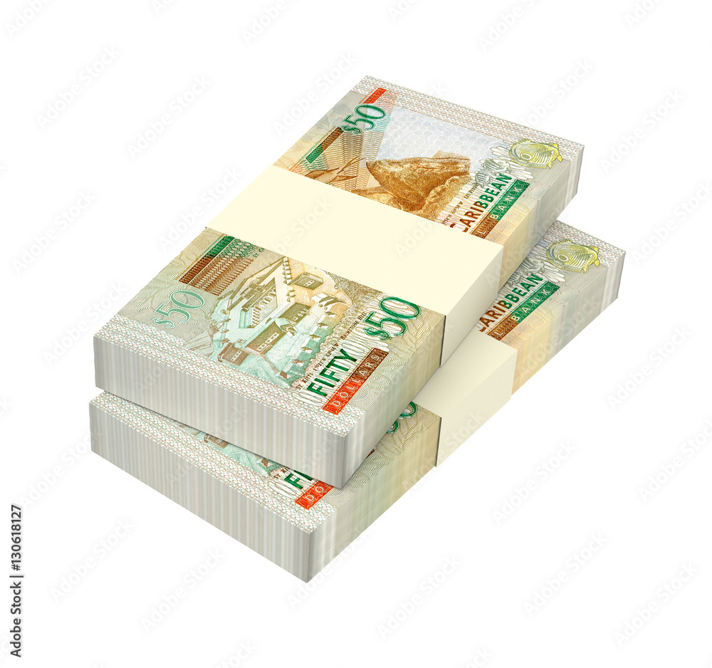 Wall mural eastern caribbean dollar bills isolated on white background. 3d illustration.