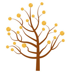Tree with money. Coins on the tree. Flat design, isolated on white background. Vector illustration, clip art