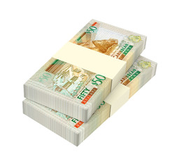Eastern Caribbean dollar bills isolated on white background. 3D illustration.