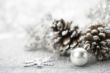 Christmas background. Gray, silver snowflake and star on abstract.