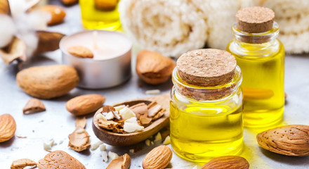 Natural sweet almond essential oil for beauty and spa
