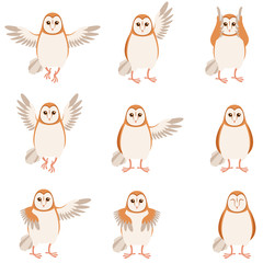 Set of flat screech-owl icons