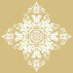 Fototapeta premium Elegant square ornament in the style of barogue. Abstract traditional pattern with oriental elements. Golden and white pattern