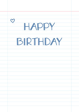 hand drawn happy birthday on lined paper