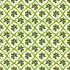 Seamless shamrock vector pattern. St. Patty's wallpaper background. 