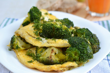 Diet and healthy omelet with broccoli
