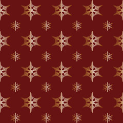 Gold snowflakes on red curly background