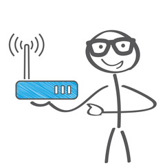 Verbindungen - Strichmännchen hält Router