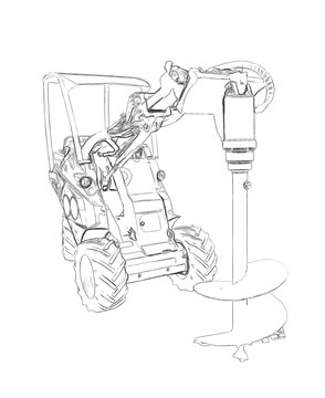 Outlines of the small tractor with a large drill bit
