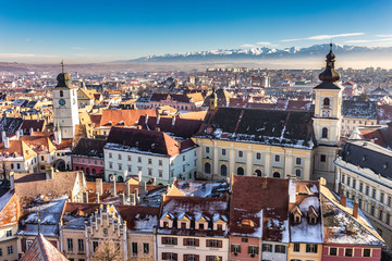 Obraz premium Sibiu, Transylvania, Romania. HDR photo. Panoramic view from above.