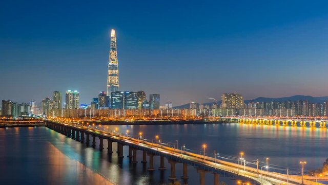 Time lapse of Seoul City and Lotte Tower ,South Korea.