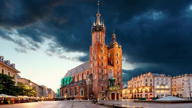 Krakow Market Square, Poland, Time lapse