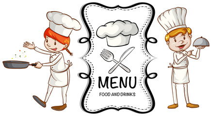 Two chef cooking and menu templated