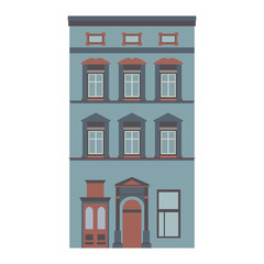 Naklejka premium Beautiful detailed linear cityscape collection with townhouses. Small town street with victorian building facades. Template for web, graphic, game and motion design. Vector illustration