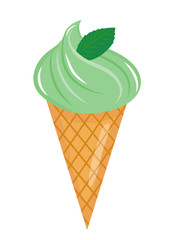 Ice Cream cone icon flat cartoon style. Ice Cream with mint. Isolated on white background. Vector illustration, clip art
