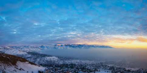 Sunset above the smog covering Salt Lake City