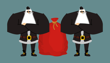 Santa Claus bodyguards. Christmas security guards. Protecting re