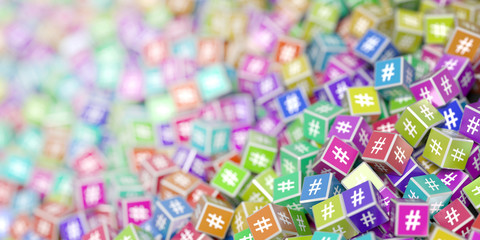 Fototapeta premium Infinite hashtags on a plane 3d render