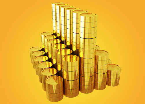 golden coins chart  - 3d rendering