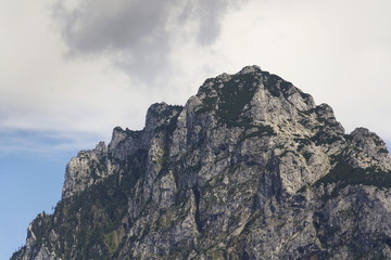 Traunstein Mountain on bank of lake Traunsee in Salzkammergut, Austria