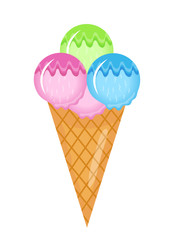 Ice Cream cone icon flat cartoon style. Isolated on white background. Vector illustration, clip art