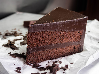 chocolate fudge cake,selective focus.