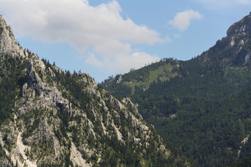 Traunstein Mountain on bank of lake Traunsee in Salzkammergut, Austria
