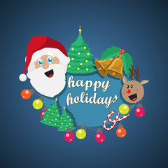 Santa Claus Greeting Card - Isolated On Blue Background, Vector Illustration, Graphic Design. Concept For Web, Websites and Print Material. Template For Social Media Network, Newsletter And Ads