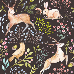 Naklejka premium Nice vector watercolor forest pattern