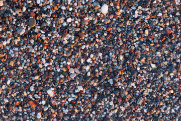 Small wet colored sea pebbles on the beach