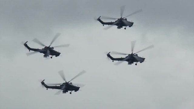 modern Russian military helicopter in flight