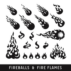 fireballs and flame silhouette icons