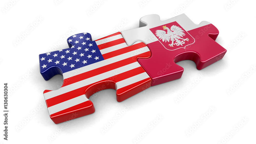 Poster usa and poland puzzle from flags. image with clipping path