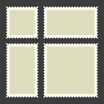 Blank Postage Stamps Set on Dark Background. Vector