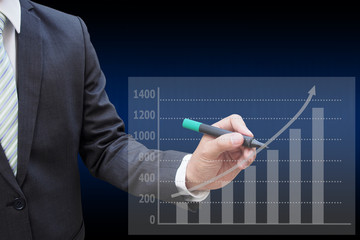 Businessman drawing the virtual panel of bar chart , business co