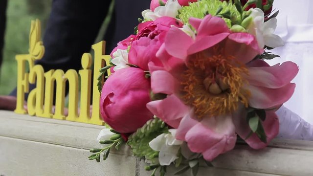 Beautiful wedding bouquet in motion video