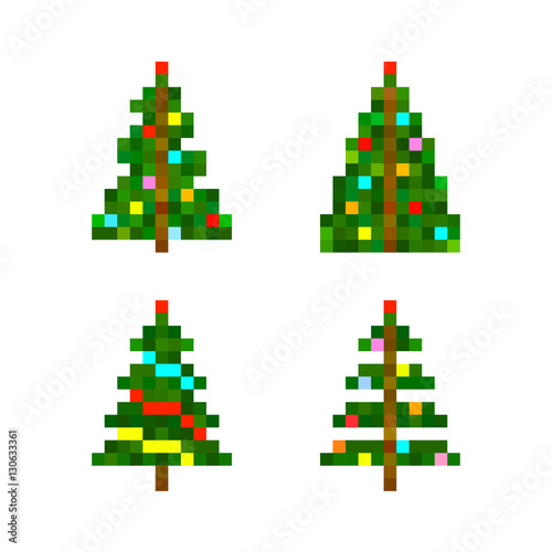 quot vector set of four pixel art christmas tree flat design quot vector set of four pixel art christmas tree flat design